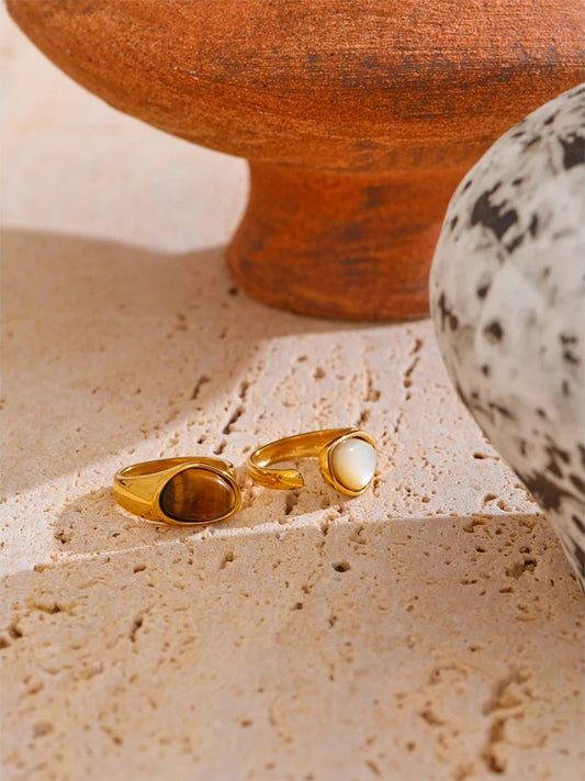 Casting open minimalist tiger shell stone ring women - product image