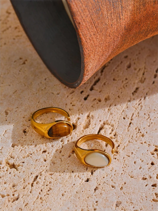 Casting open minimalist tiger shell stone ring women - product image