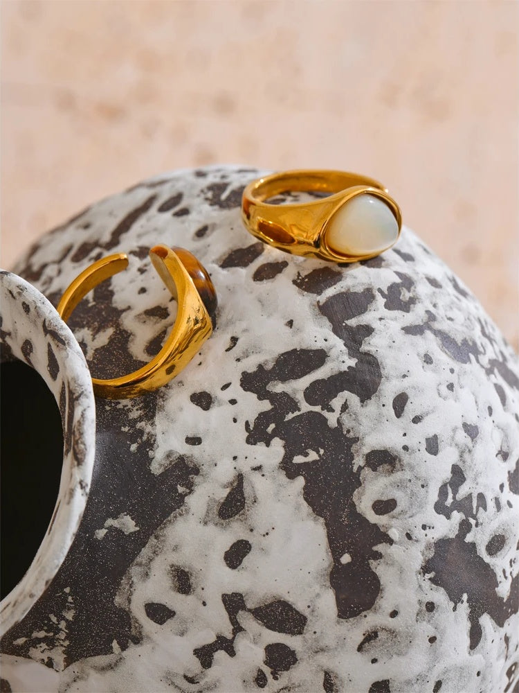 Casting open minimalist tiger shell stone ring women - product image