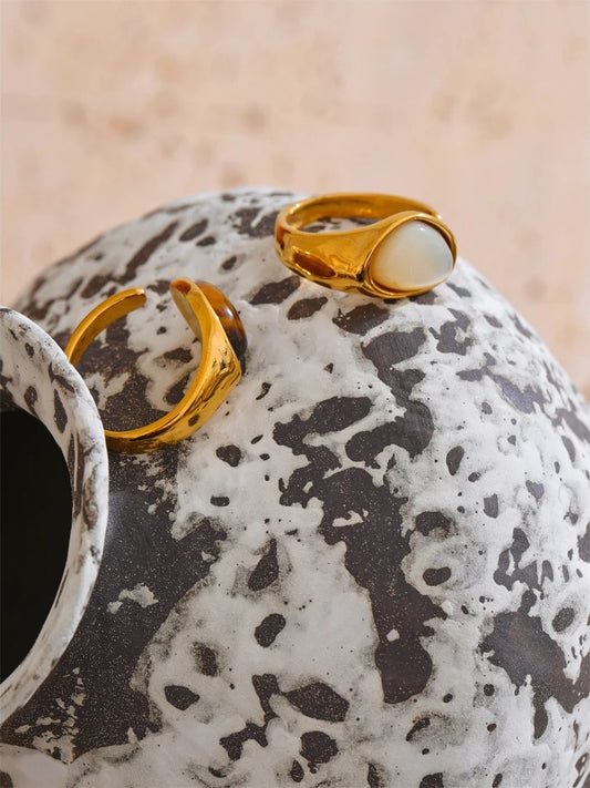 Casting open minimalist tiger shell stone ring women - product image