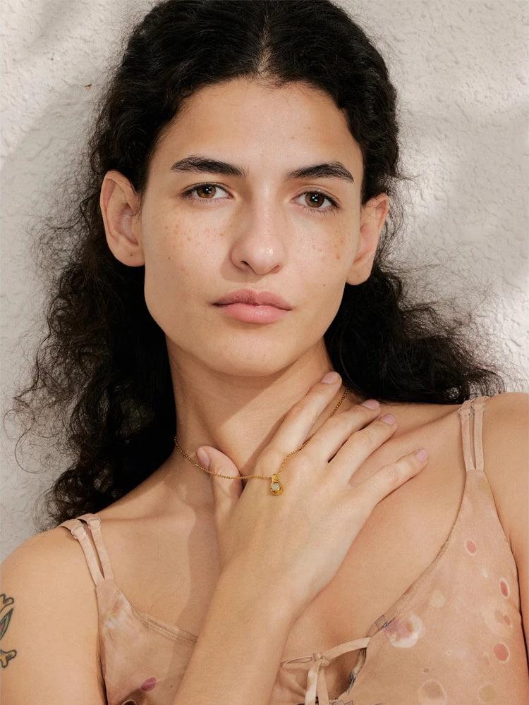 Cat eye stone drop pendant necklace - product image