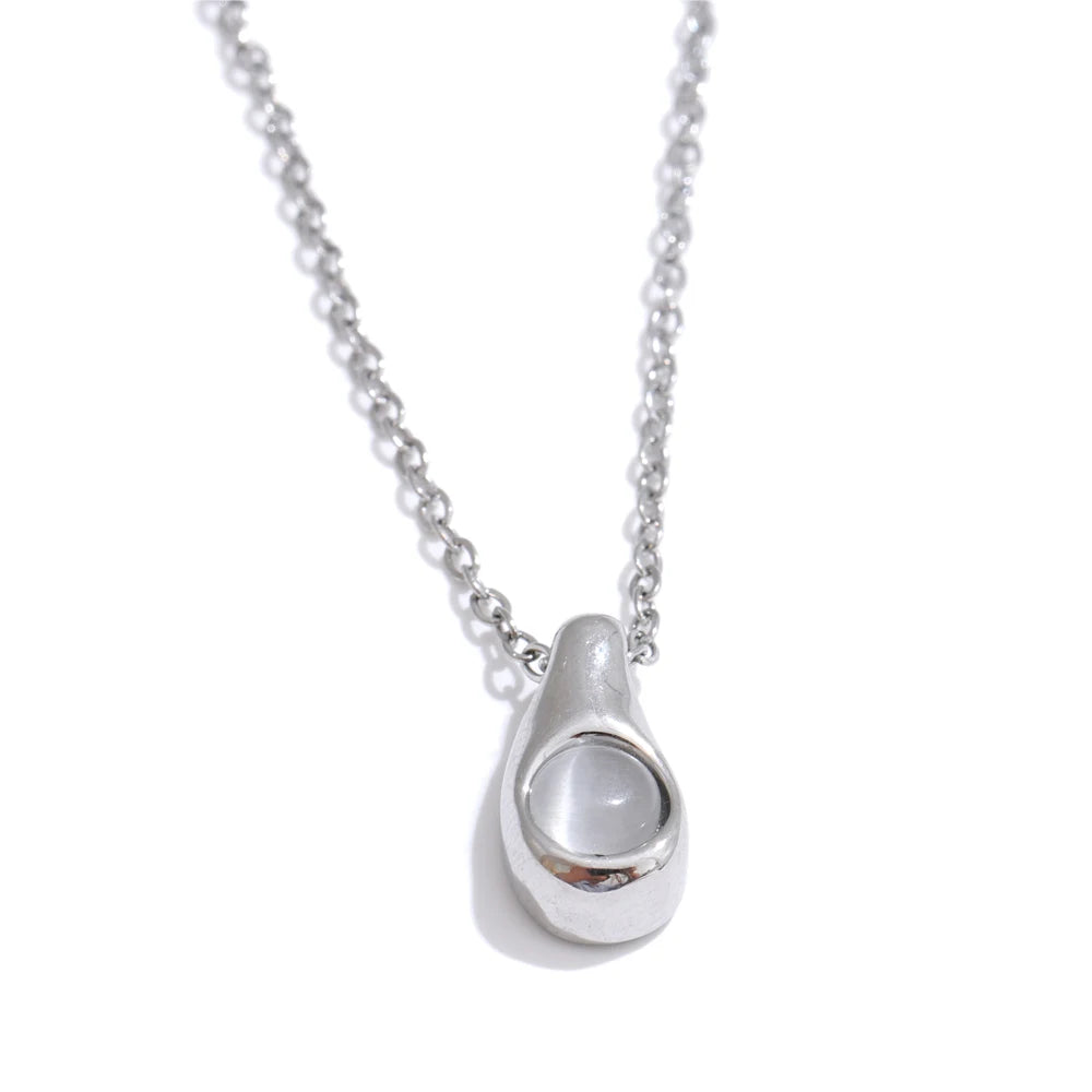 Cat eye stone drop pendant necklace - product image