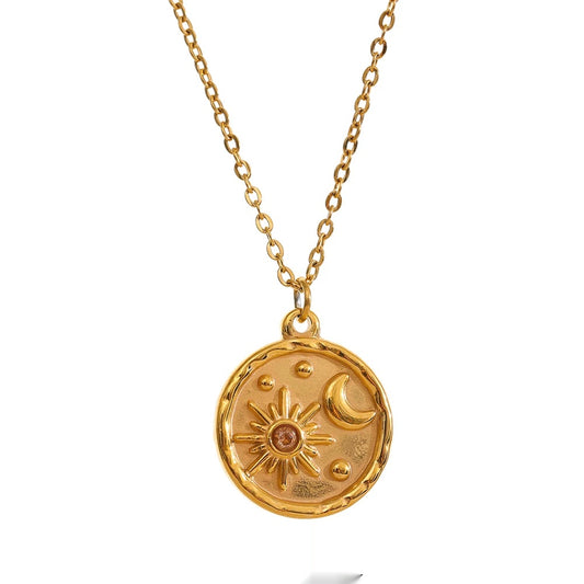 Celestial moon sun round pendant necklace - product image
