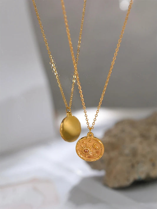 Celestial moon sun round pendant necklace - product image