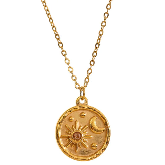 Celestial moon sun round pendant necklace - product image