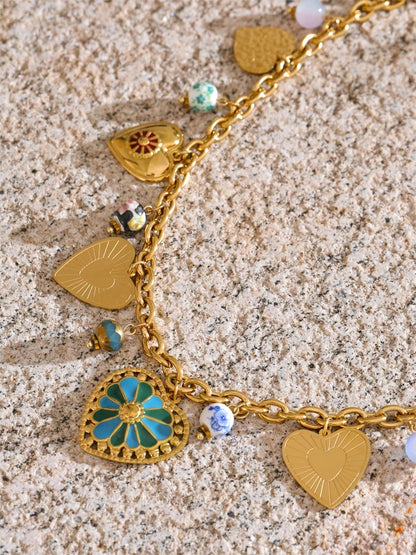 Ceramic beads heart love minimalist pendant necklace - product image