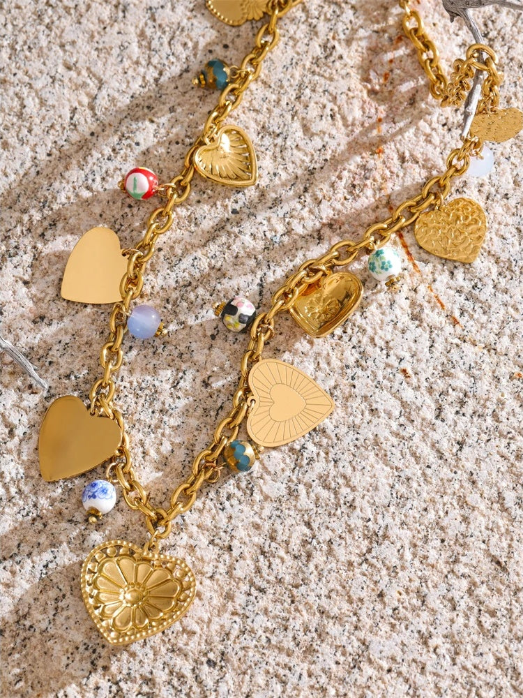 Ceramic beads heart love minimalist pendant necklace - product image