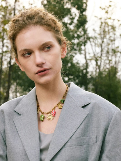 Ceramic conch fish butterfly pendant necklace - product image