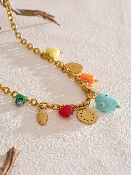 Ceramic eye heart charms pendant necklace - product image