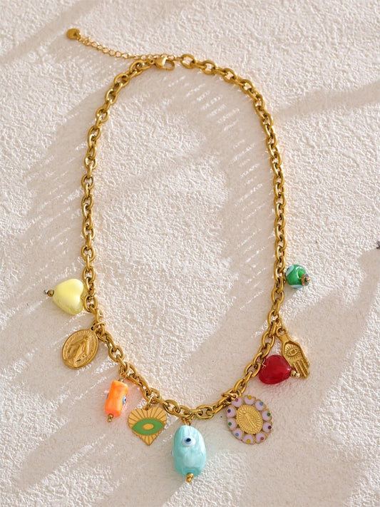 Ceramic eye heart charms pendant necklace - product image