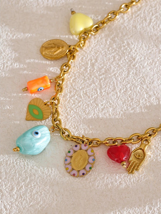 Ceramic eye heart charms pendant necklace - product image