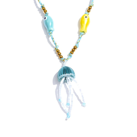 Ceramic fish rope beads crystal jellyfish pendant necklace - product image