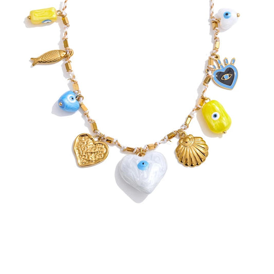 Ceramic heart eye shell pendant necklace - product image