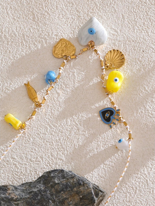 Ceramic heart eye shell pendant necklace - product image