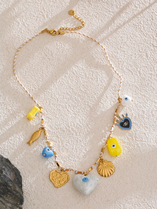 Ceramic heart eye shell pendant necklace - product image