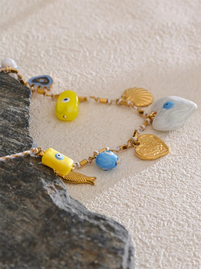 Ceramic heart eye shell pendant necklace - product image