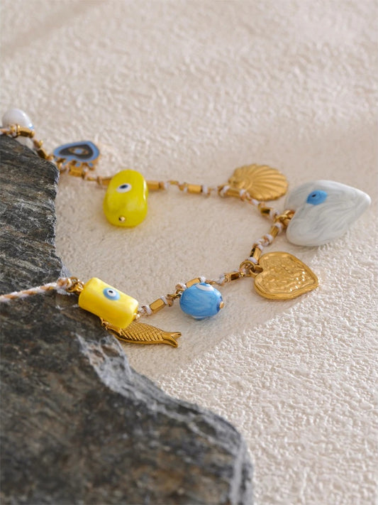 Ceramic heart eye shell pendant necklace - product image
