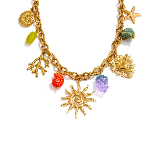 Ceramic ocean style sun minimalist pendant necklace - product image