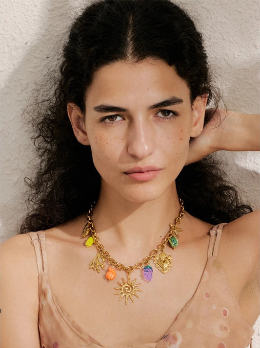Ceramic ocean style sun minimalist pendant necklace - product image