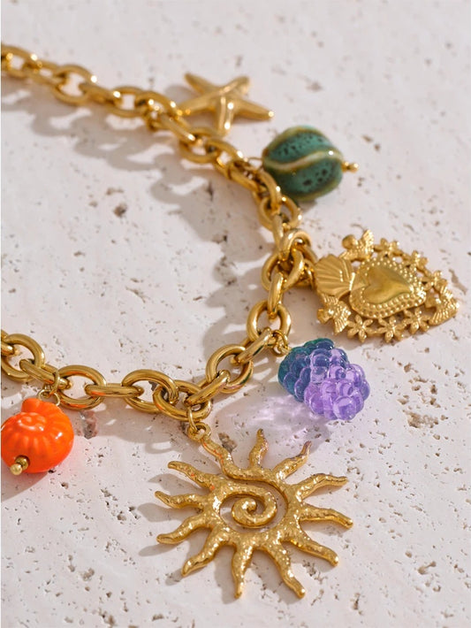 Ceramic ocean style sun minimalist pendant necklace - product image