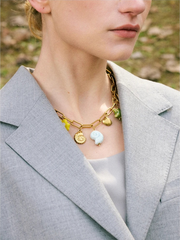 Ceramic shell starfish turtle drop pendant necklace - product image