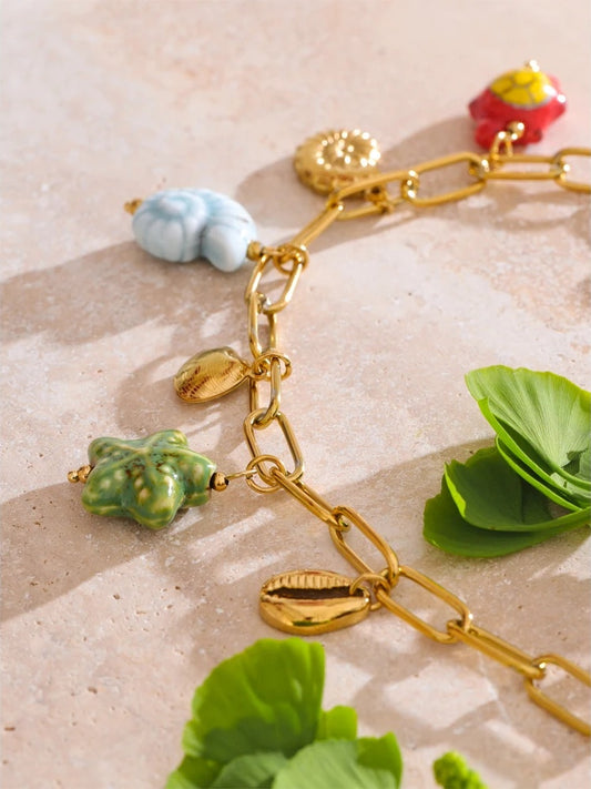 Ceramic shell starfish turtle drop pendant necklace - product image