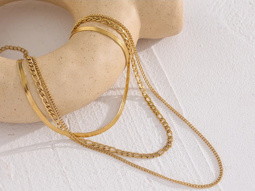 Chain layered separated link collar necklace set - product image
