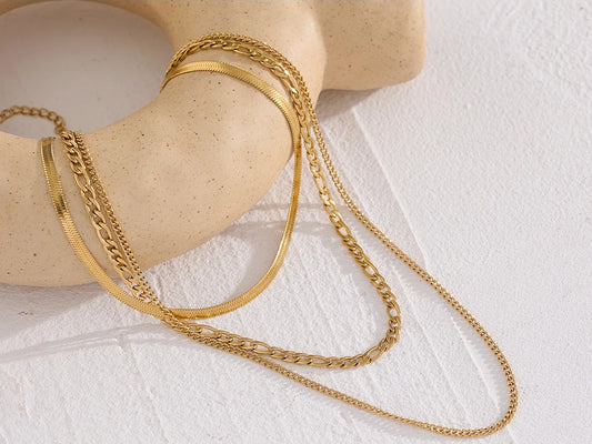 Chain layered separated link collar necklace set - product image