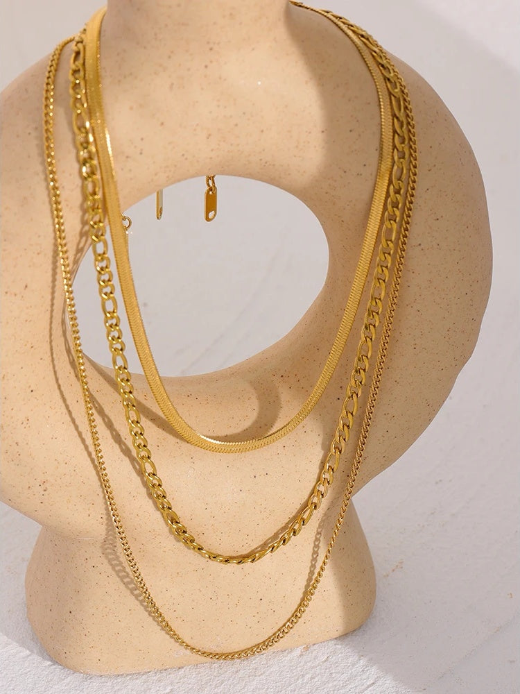 Chain layered separated link collar necklace set - product image