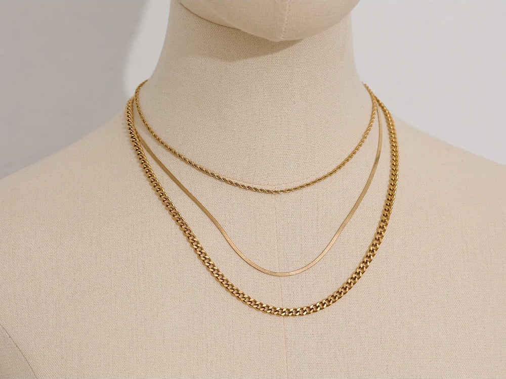 Chain layered separated link collar necklace set - product image