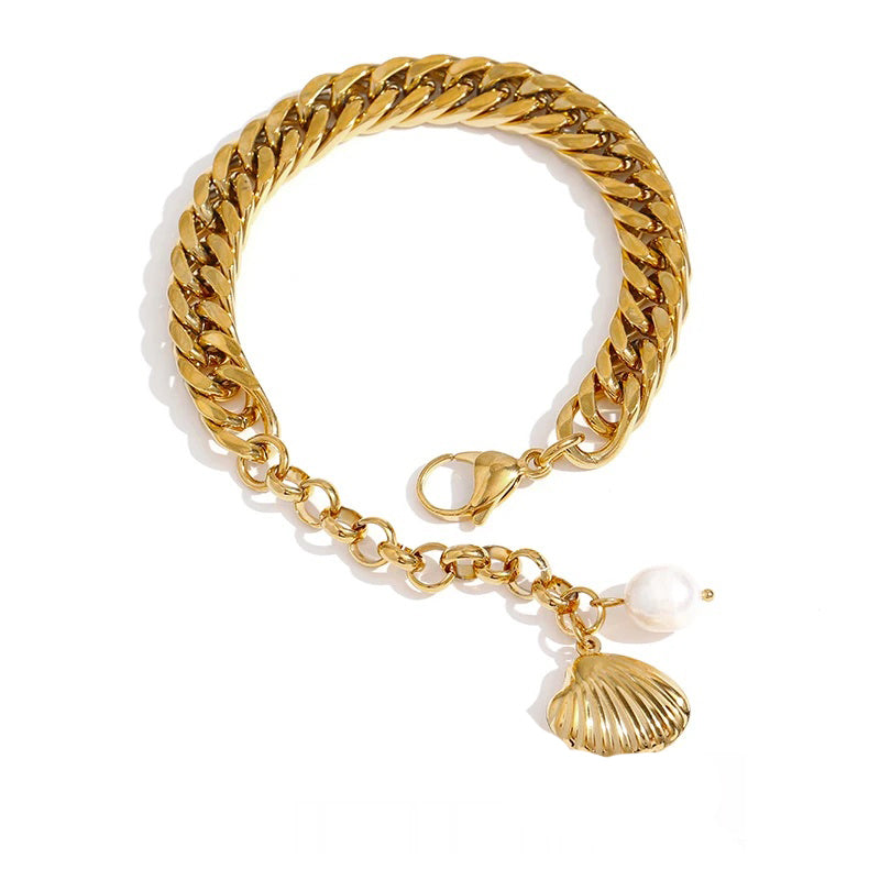 Chain link freshwater pearl beach bracelet - product image