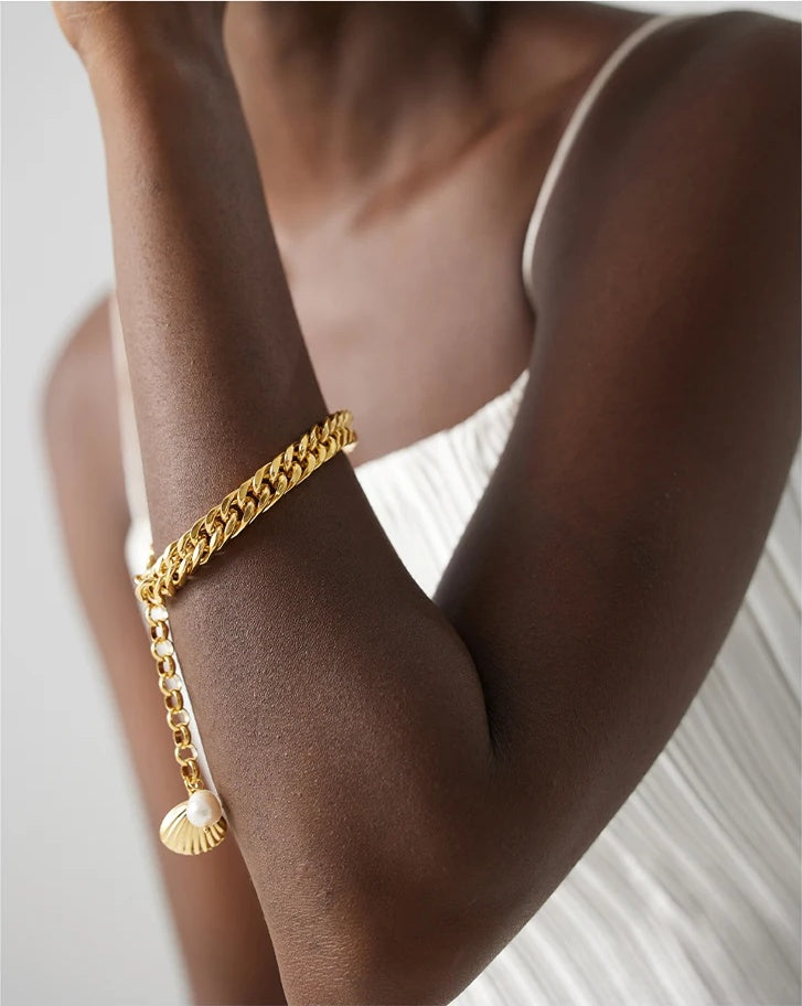 Chain link freshwater pearl beach bracelet - product image