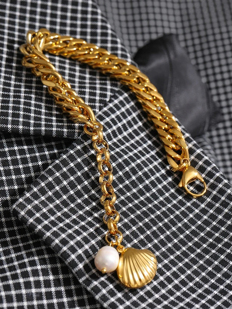 Chain link freshwater pearl beach bracelet - product image