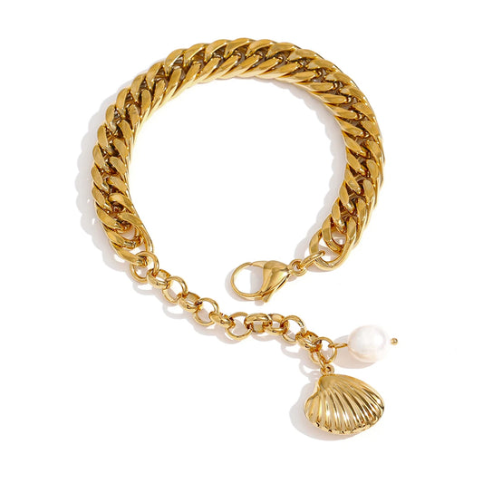 Chain link freshwater pearl beach bracelet - product image