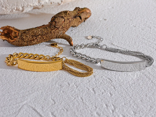 Chain square pendant necklace bracelet set - product image