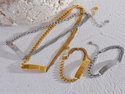 Chain square pendant necklace bracelet set - product image