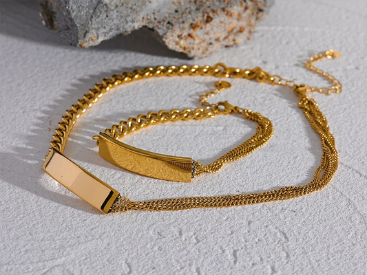 Chain square pendant necklace bracelet set - product image