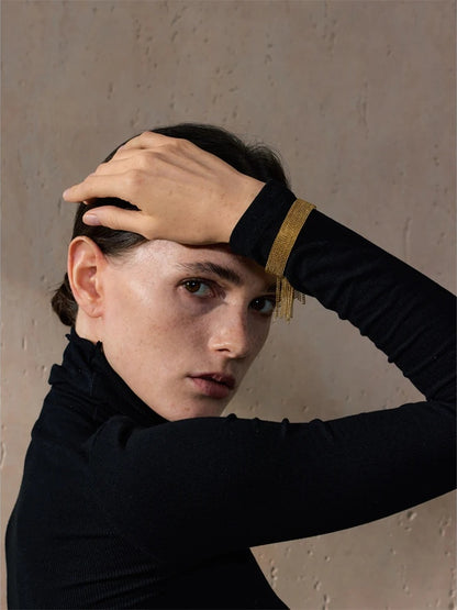 Chain tassel cuff bangle bracelet gold color women - product image