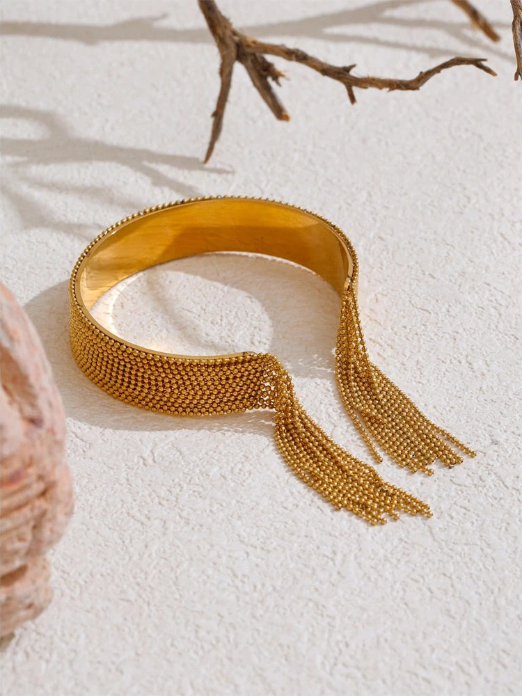 Chain tassel cuff bangle bracelet gold color women - product image