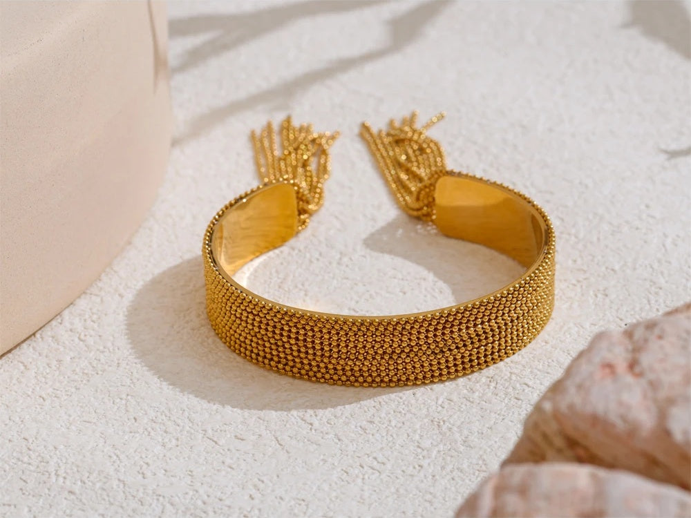 Chain tassel cuff bangle bracelet gold color women - product image