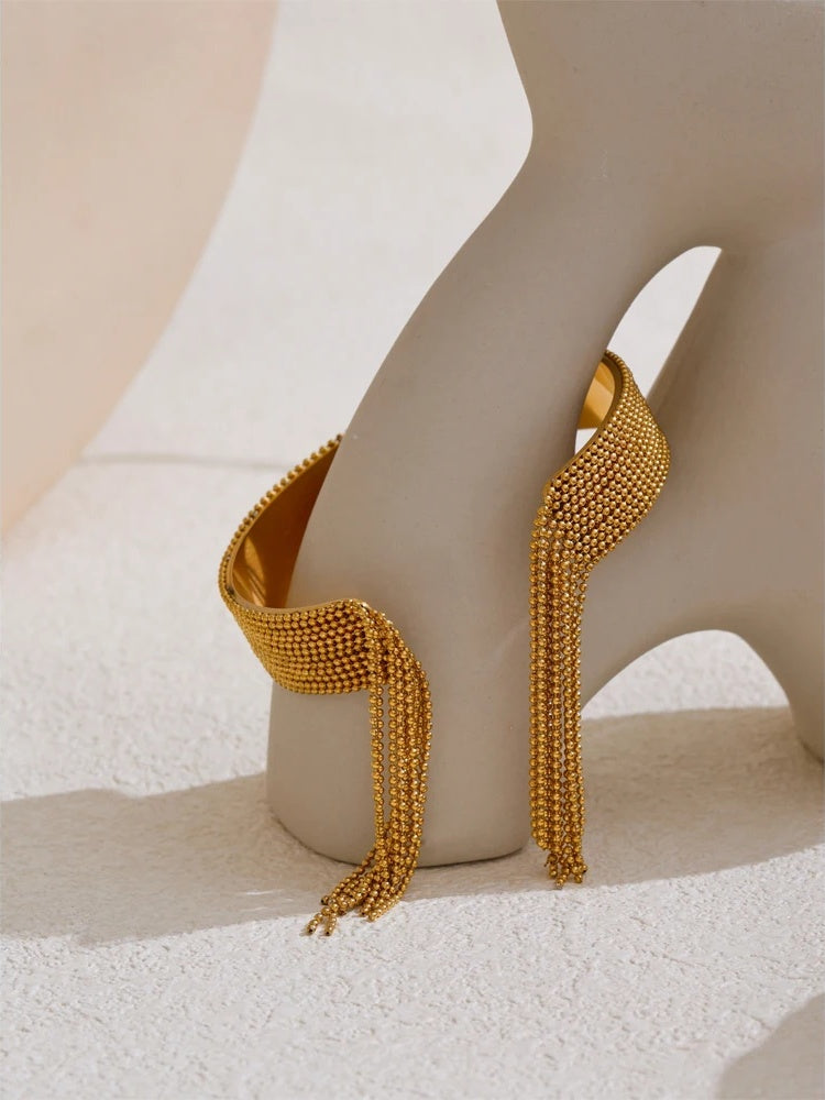 Chain tassel cuff bangle bracelet gold color women - product image
