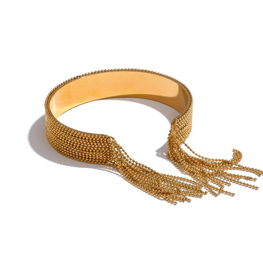 Chain tassel cuff bangle bracelet gold color women - product image