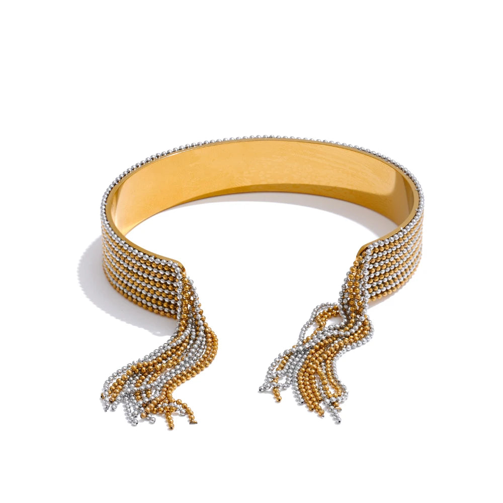 Chain tassel cuff bangle bracelet gold color women - product image