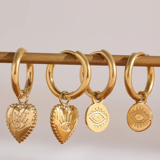 Charm eye heart drop tarnish free dangle earrings - product image