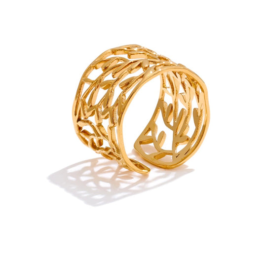 Charm leaf open cuff finger ring - product image