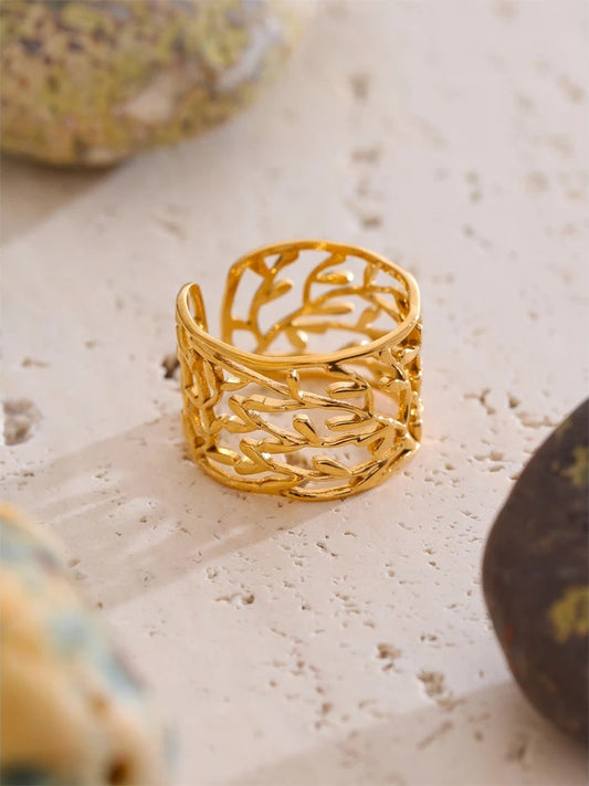 Charm leaf open cuff finger ring - product image