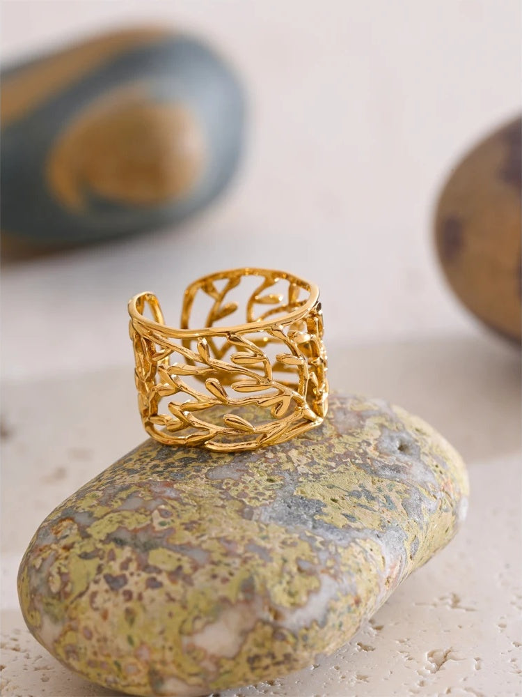 Charm leaf open cuff finger ring - product image