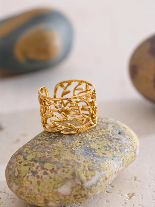 Charm leaf open cuff finger ring - product image