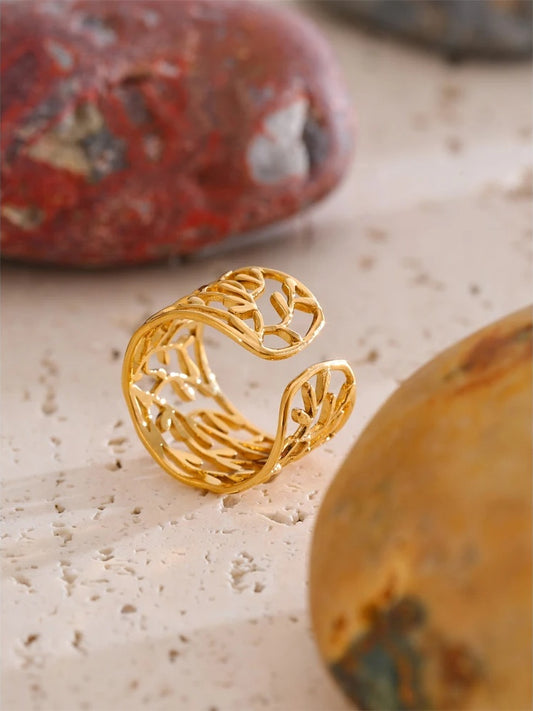 Charm leaf open cuff finger ring - product image