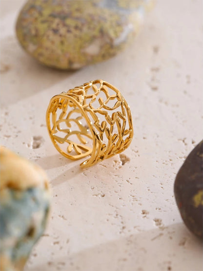 Charm leaf open cuff finger ring - product image